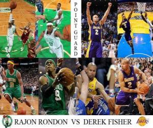 пазл Финале НБА 2009-10, разыгрывающий защитник, Rajon Рондона (Celtics) против Дерек Фишер (Лейкерс)